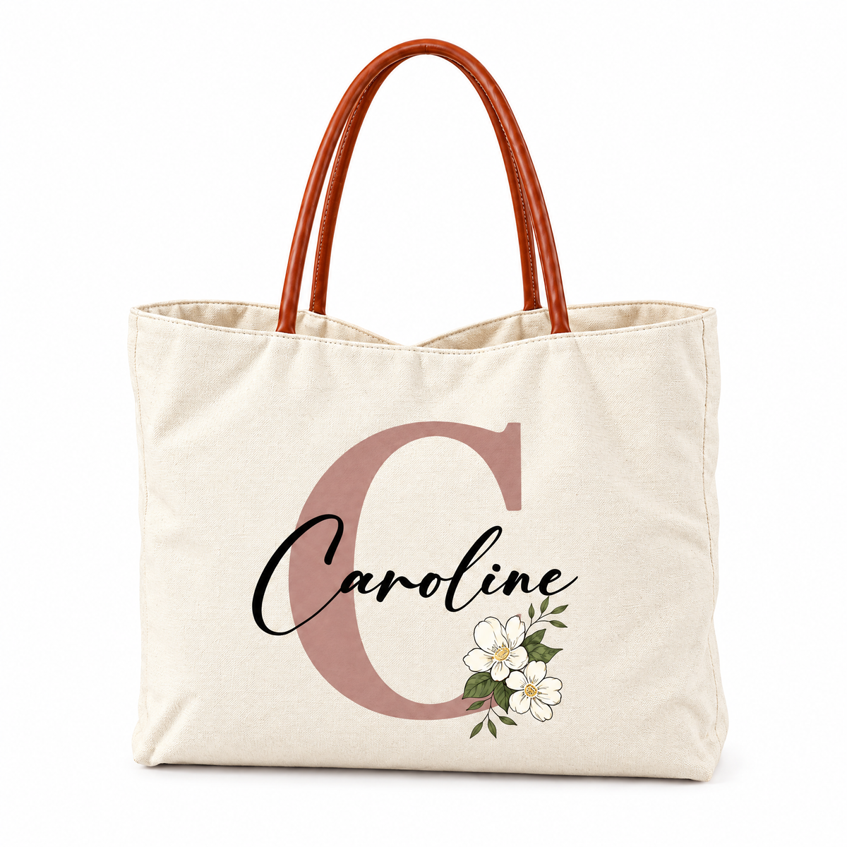 Personalized Flower Initial Tote Bag – Custom Name, Chic & Elegant Everyday Bag