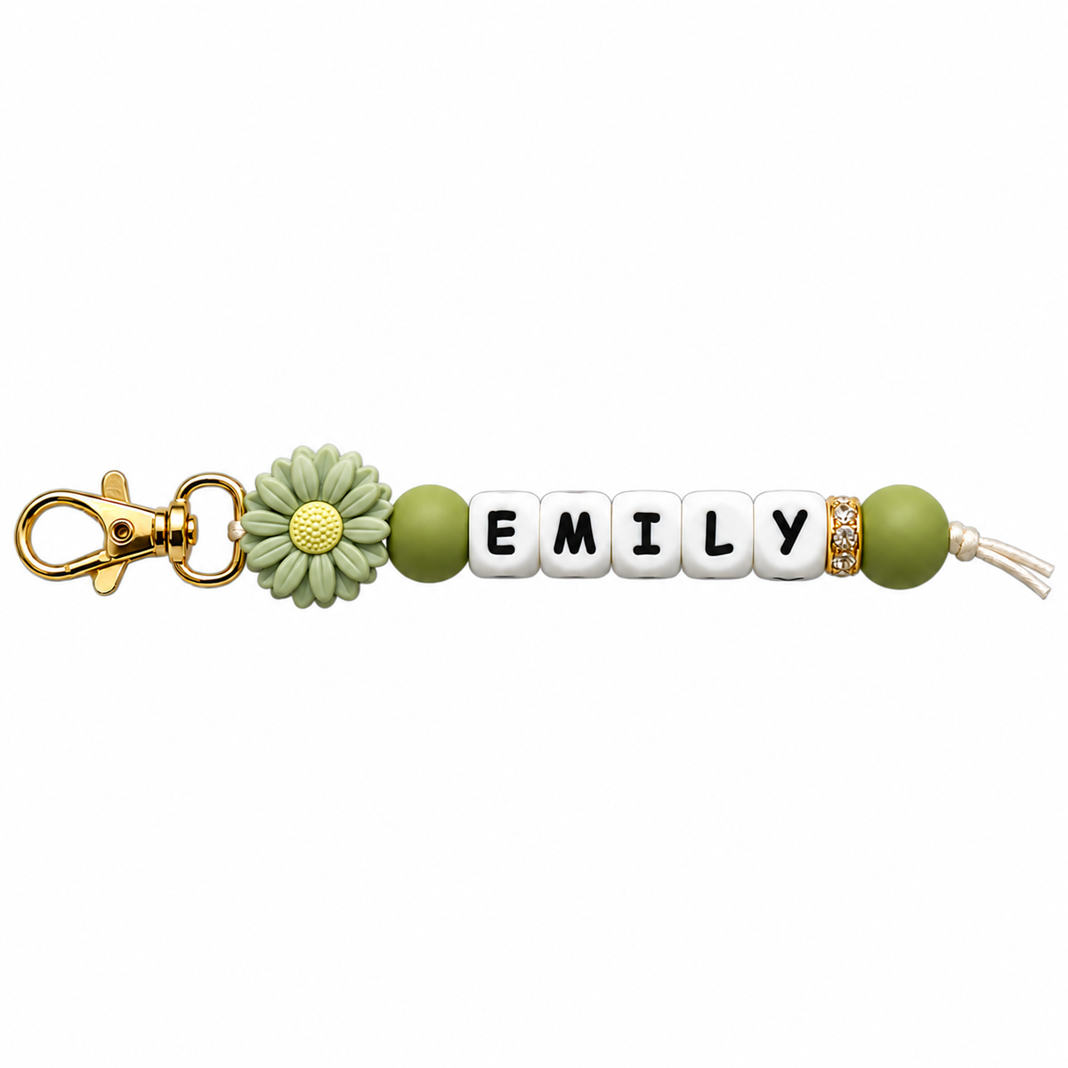 Personalized Name Daisy Keychain – Custom Letter Bead Bag Charm