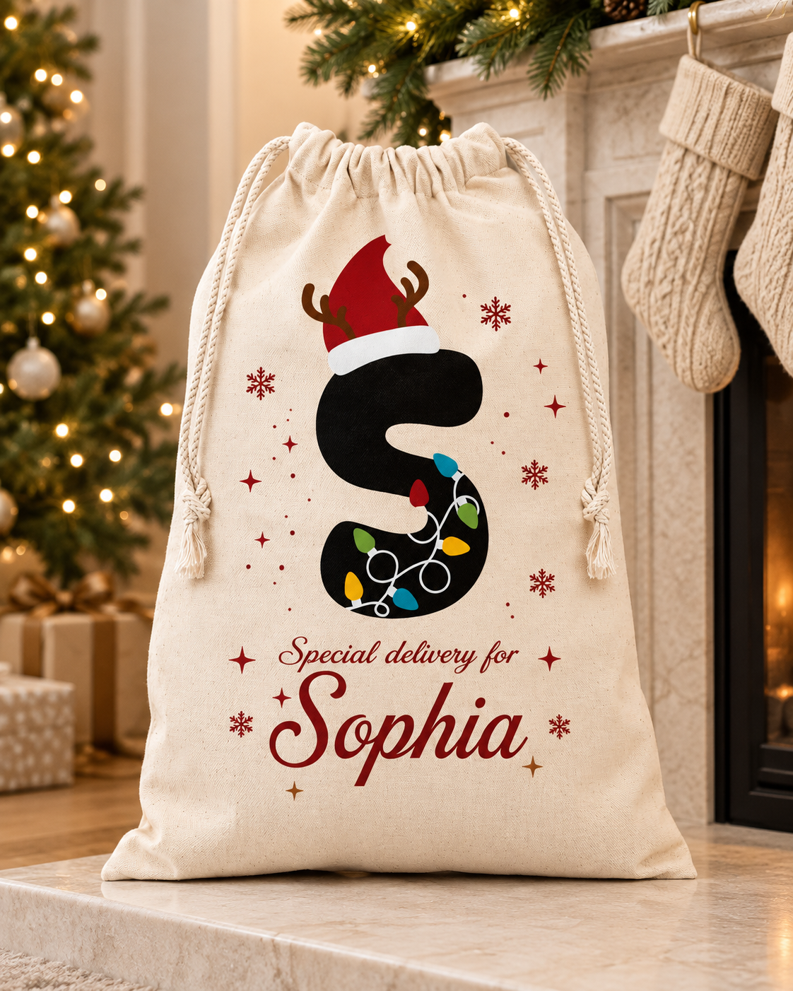 Personalized Christmas Santa Sack with Custom Name, Custom Holiday Gift Bag for Christmas Presents