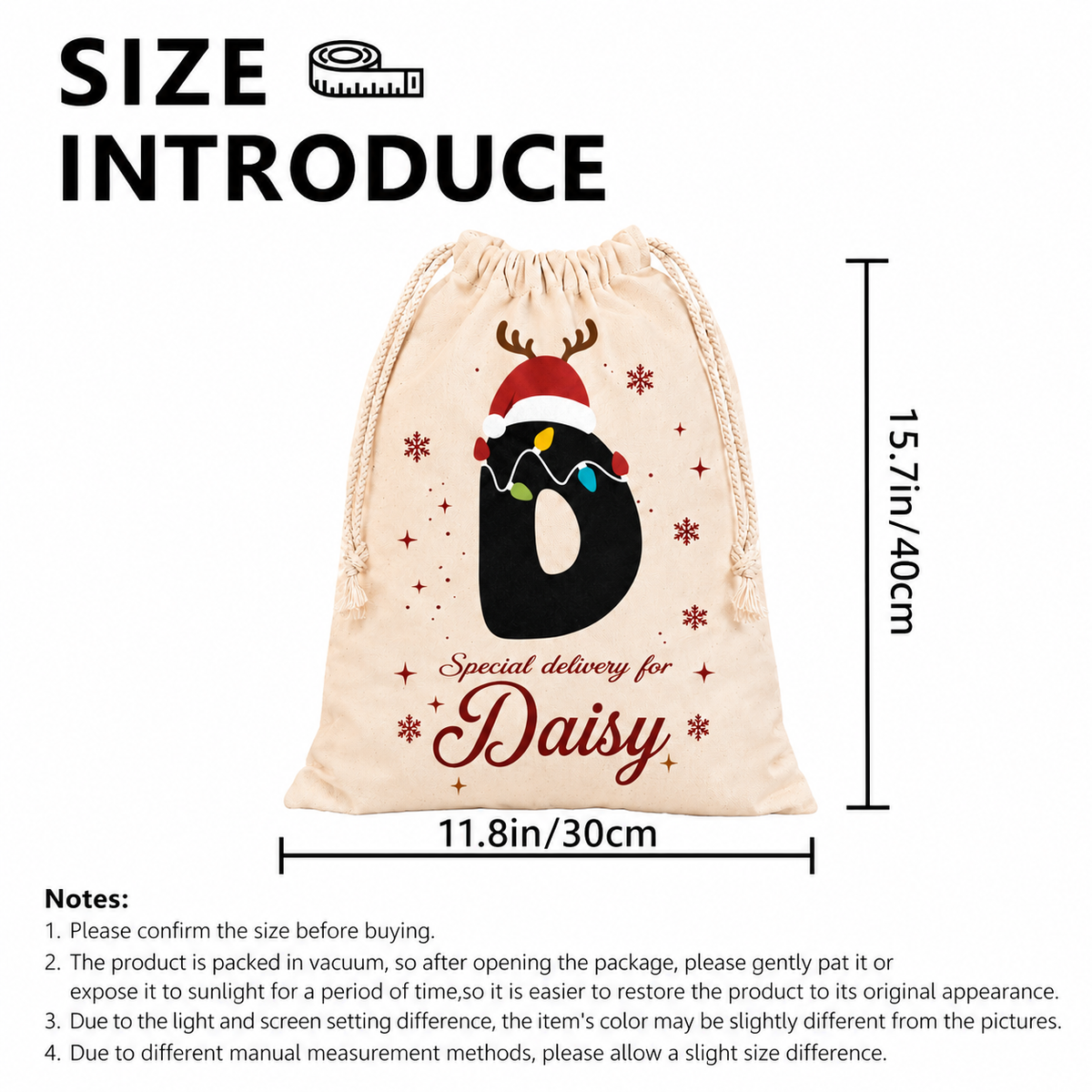 Personalized Christmas Santa Sack with Custom Name, Custom Holiday Gift Bag for Christmas Presents