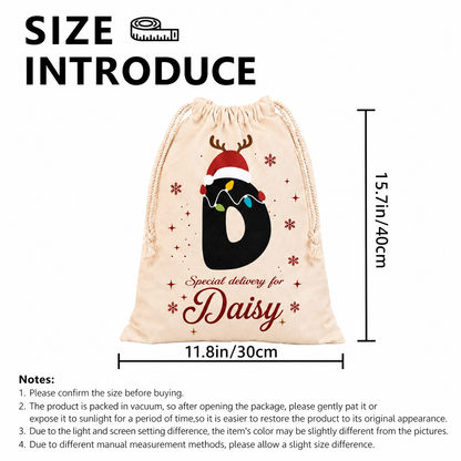 Personalized Christmas Santa Sack with Custom Name, Custom Holiday Gift Bag for Christmas Presents