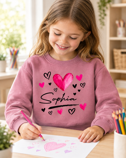 Custom Name Love Heart Sweatshirt – Personalized Kids Clothing for Everyday Wear