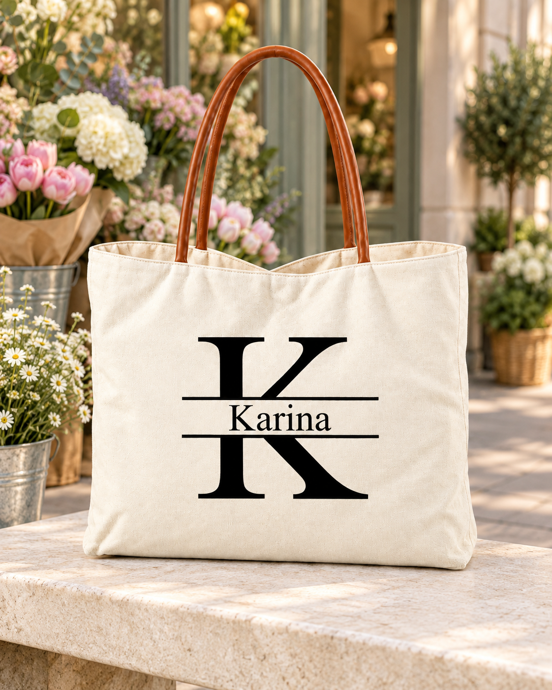 Custom Initial & Name Handbag – Minimalist Personalized Tote Bag for Women