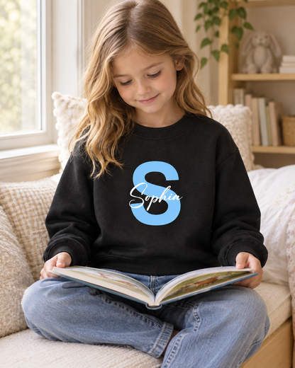 Personalized Initial & Name Sweatshirt for Kids – Custom Letter Pullover, Cute Gift for Girls and Boys