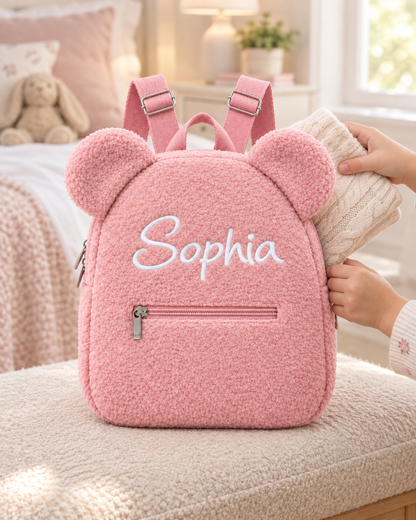 Personalized Teddy Bear Backpack with Custom Name – Cute Plush Backpack for Kids
