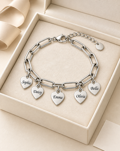 Personalized Heart Charm Bracelet with Custom Names – A Gift Full of Love