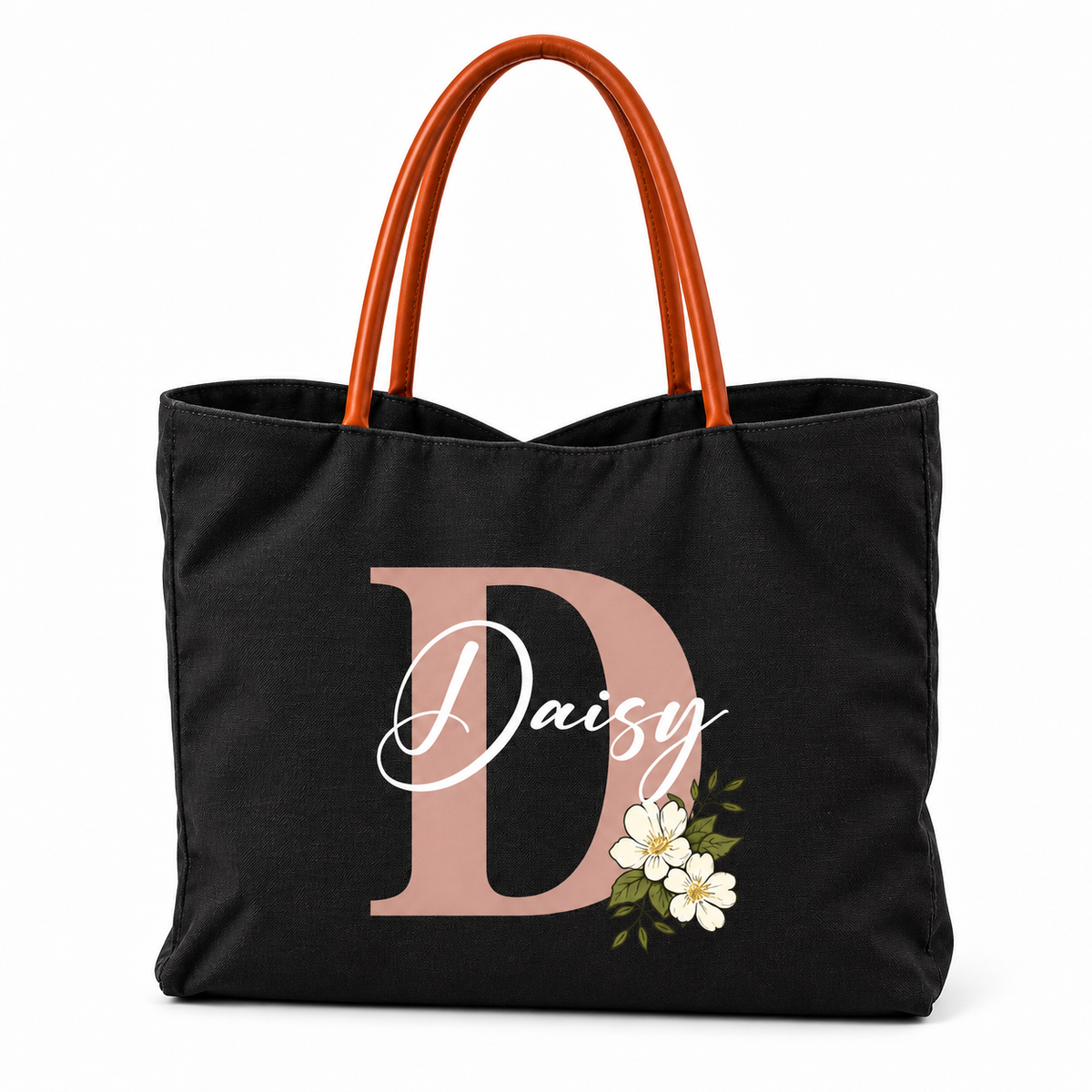 Personalized Flower Initial Tote Bag – Custom Name, Chic & Elegant Everyday Bag