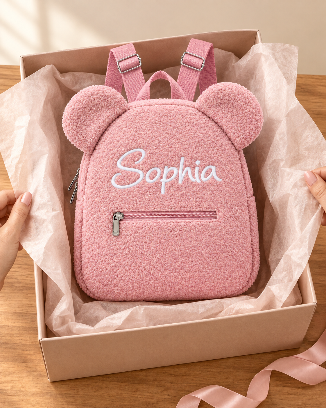 Personalized Teddy Bear Backpack with Custom Name – Cute Plush Backpack for Kids