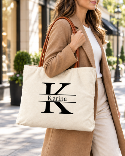 Custom Initial & Name Handbag – Minimalist Personalized Tote Bag for Women