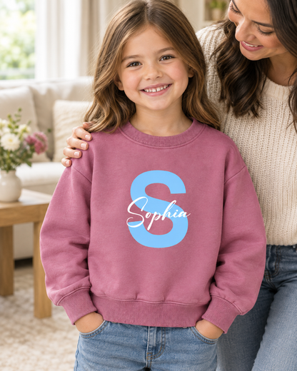Personalized Initial & Name Sweatshirt for Kids – Custom Letter Pullover, Cute Gift for Girls and Boys