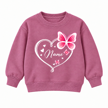 Personalized Kids Butterfly Name Sweatshirt – Cute Heart Design Custom Pullover for Girls