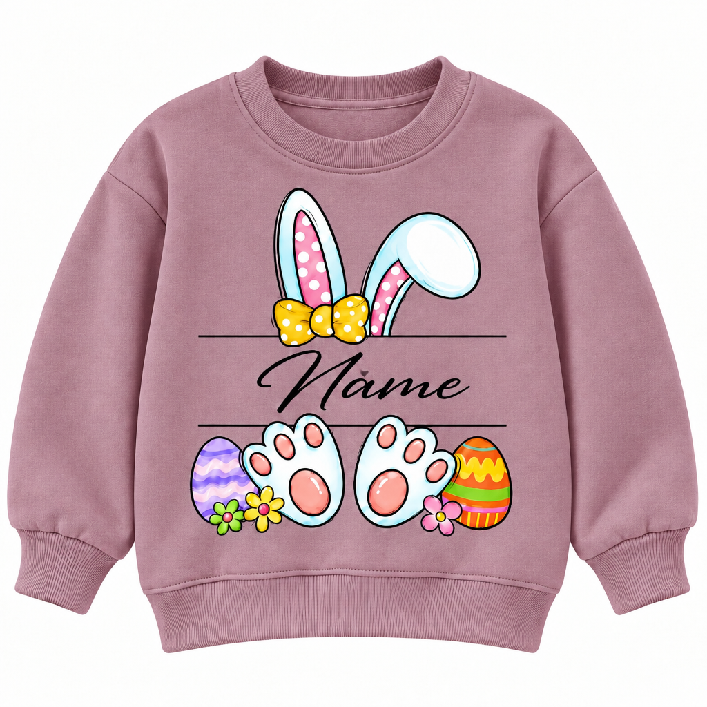 Personalized Name Easter Bunny Sweatshirt for Kids, Cute Rabbit Ears and Colorful Easter Eggs