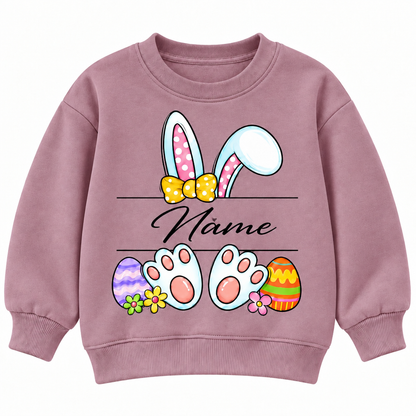 Personalized Name Easter Bunny Sweatshirt for Kids, Cute Rabbit Ears and Colorful Easter Eggs