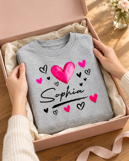 Custom Name Love Heart Sweatshirt – Personalized Kids Clothing for Everyday Wear