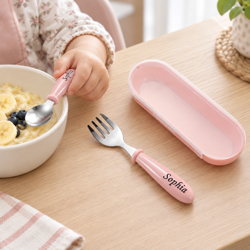 Custom Name Engraved Utensil Set – Personalized Stainless Steel Spoon and Fork