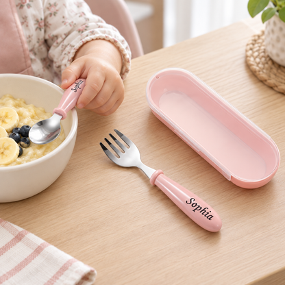 Custom Name Engraved Utensil Set – Personalized Stainless Steel Spoon and Fork