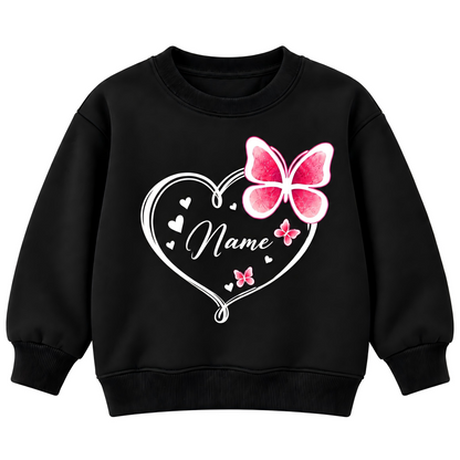 Personalized Kids Butterfly Name Sweatshirt – Cute Heart Design Custom Pullover for Girls