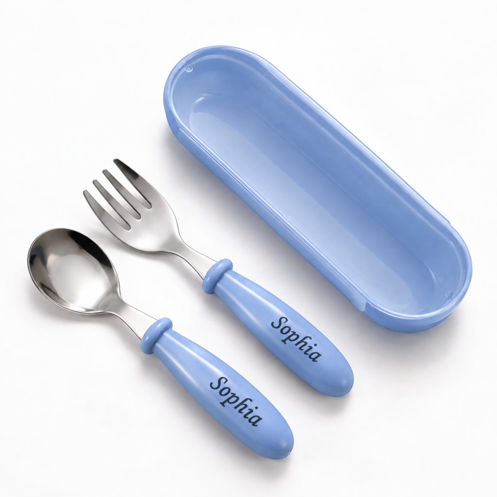 Custom Name Engraved Utensil Set – Personalized Stainless Steel Spoon and Fork