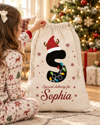 Personalized Christmas Santa Sack with Custom Name, Custom Holiday Gift Bag for Christmas Presents