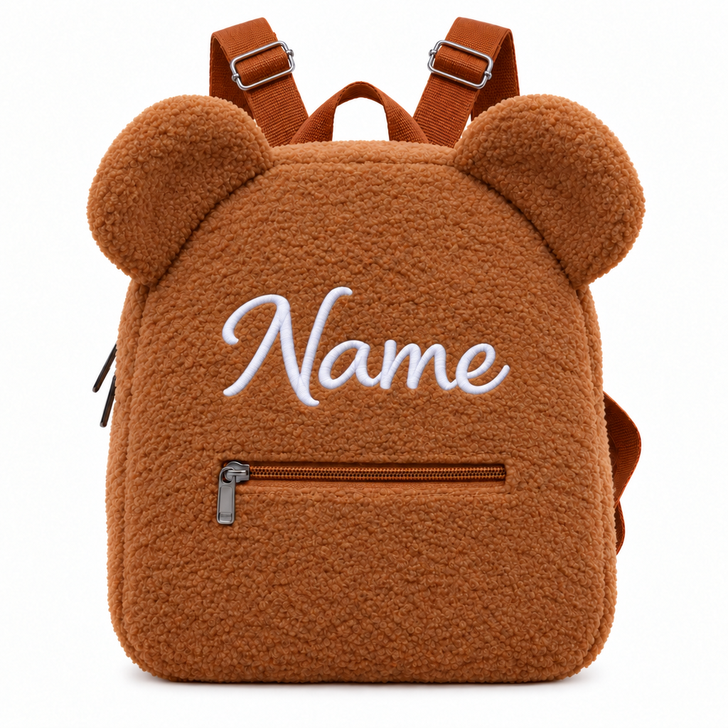 Personalized Teddy Bear Backpack with Custom Name – Cute Plush Backpack for Kids