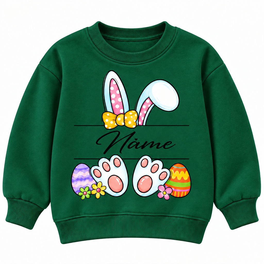 Personalized Name Easter Bunny Sweatshirt for Kids, Cute Rabbit Ears and Colorful Easter Eggs