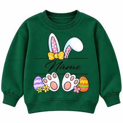 Personalized Name Easter Bunny Sweatshirt for Kids, Cute Rabbit Ears and Colorful Easter Eggs