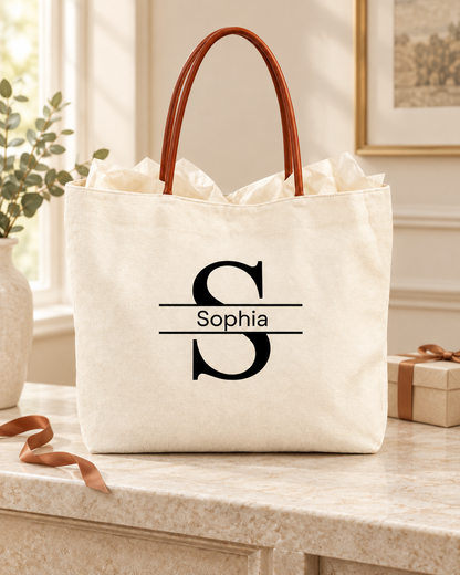 Custom Initial & Name Handbag – Minimalist Personalized Tote Bag for Women