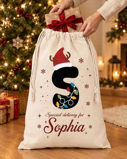 Personalized Christmas Santa Sack with Custom Name, Custom Holiday Gift Bag for Christmas Presents