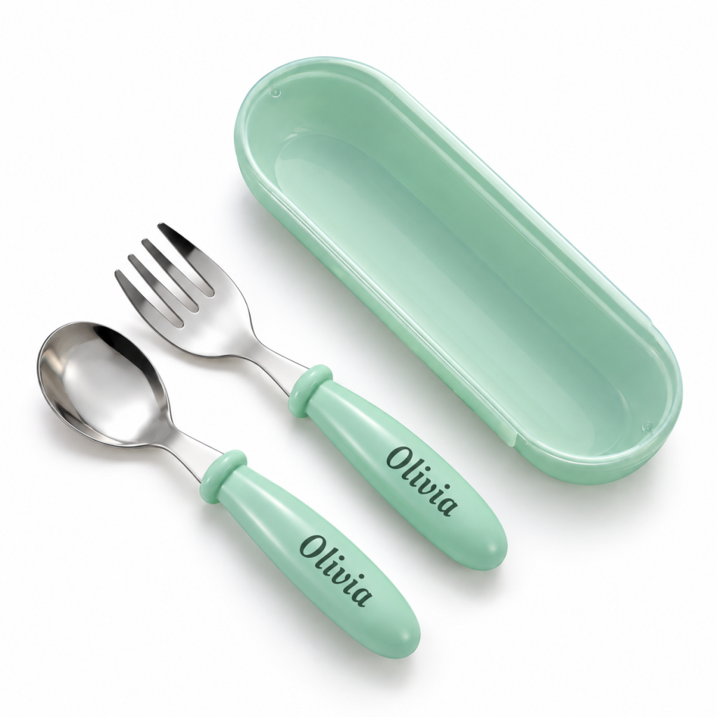 Custom Name Engraved Utensil Set – Personalized Stainless Steel Spoon and Fork