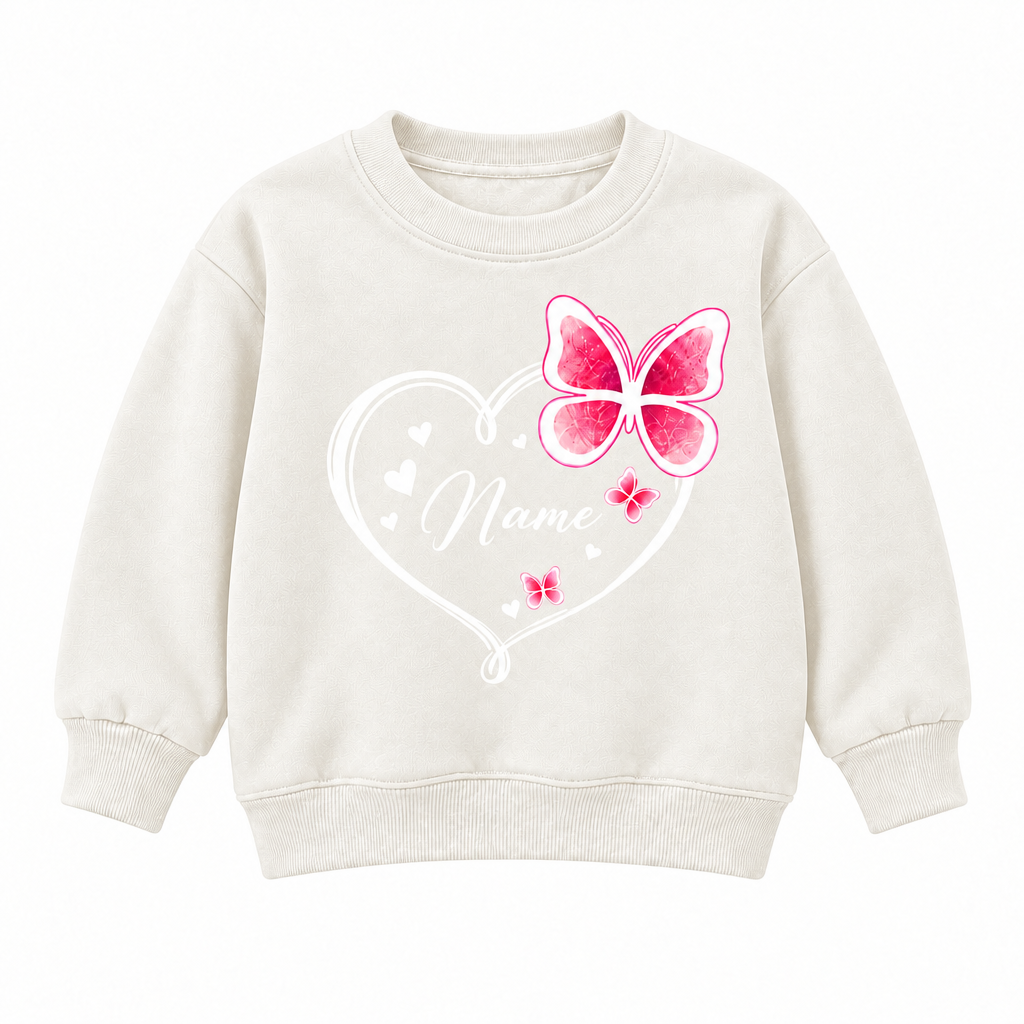 Personalized Kids Butterfly Name Sweatshirt – Cute Heart Design Custom Pullover for Girls