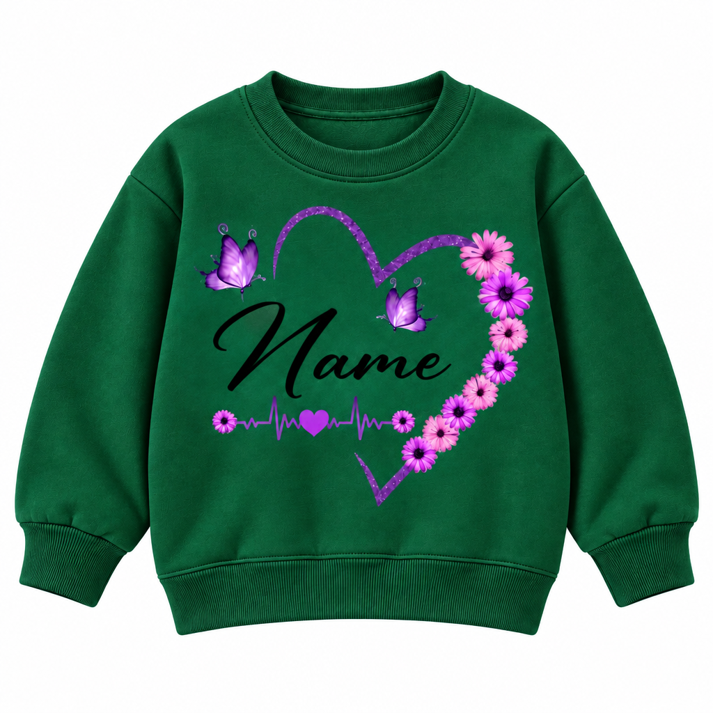 Custom Name Floral Flower Heart Sweatshirt for Kids, Butterfly and Daisy Personalized Crewneck