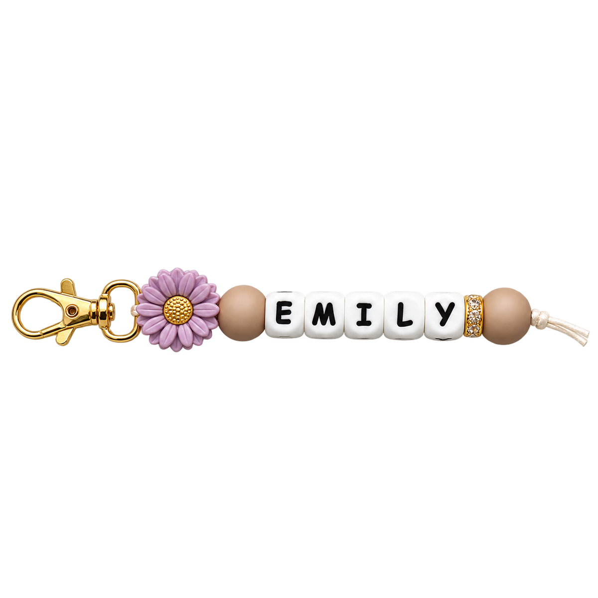 Personalized Name Daisy Keychain – Custom Letter Bead Bag Charm