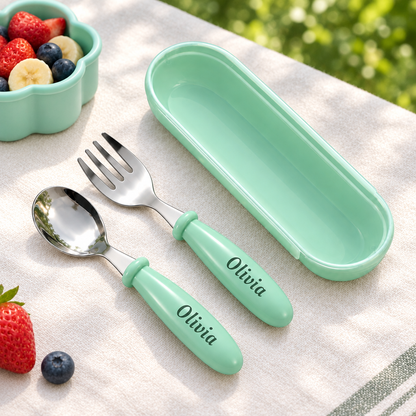 Custom Name Engraved Utensil Set – Personalized Stainless Steel Spoon and Fork