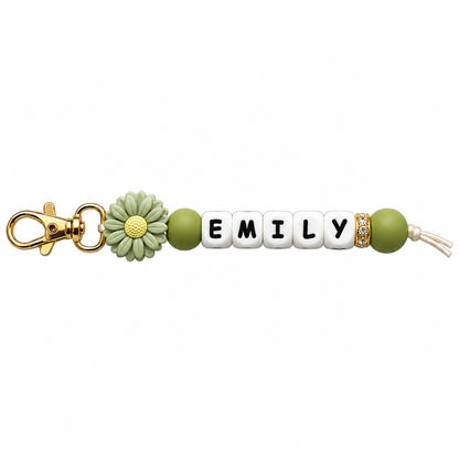 Personalized Name Daisy Keychain – Custom Letter Bead Bag Charm