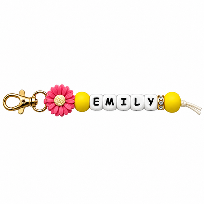 Personalized Name Daisy Keychain – Custom Letter Bead Bag Charm