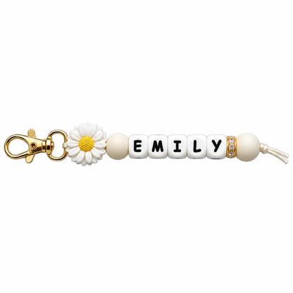 Personalized Name Daisy Keychain – Custom Letter Bead Bag Charm