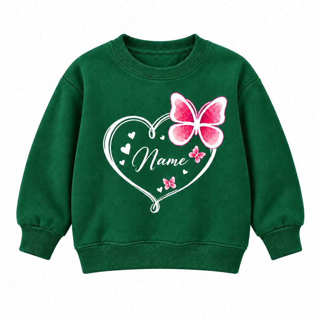 Personalized Kids Butterfly Name Sweatshirt – Cute Heart Design Custom Pullover for Girls