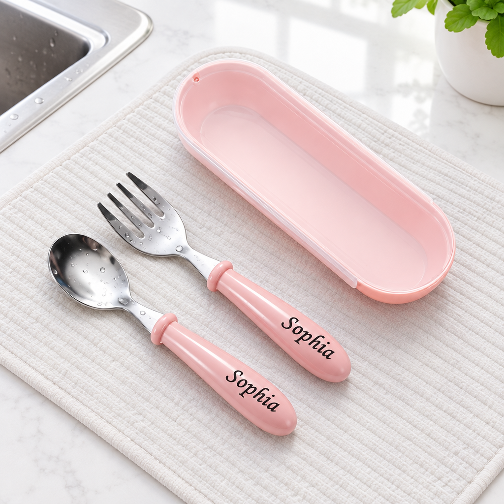 Custom Name Engraved Utensil Set – Personalized Stainless Steel Spoon and Fork