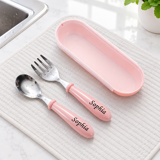 Custom Name Engraved Utensil Set – Personalized Stainless Steel Spoon and Fork