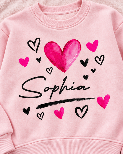 Custom Name Love Heart Sweatshirt – Personalized Kids Clothing for Everyday Wear