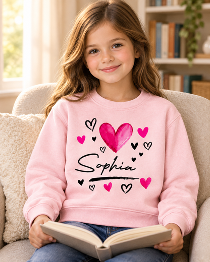 Custom Name Love Heart Sweatshirt – Personalized Kids Clothing for Everyday Wear