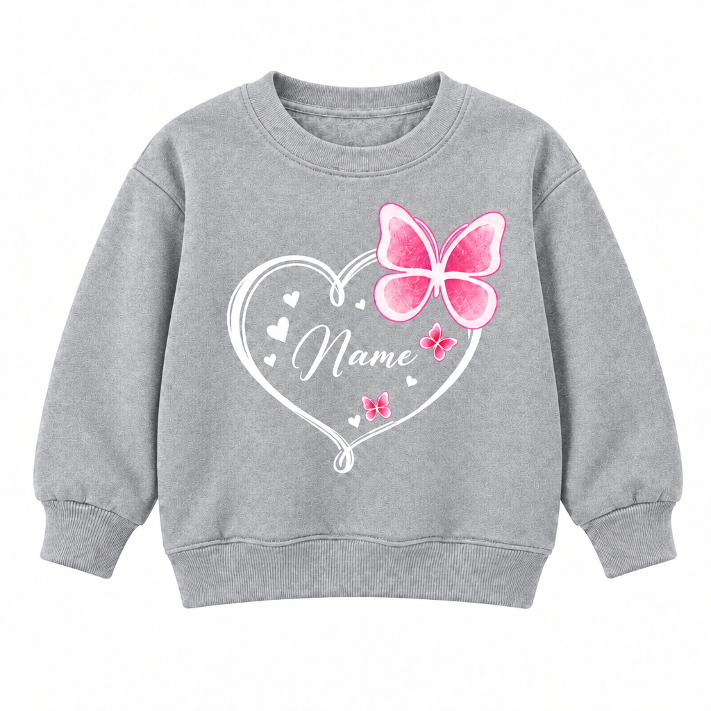 Personalized Kids Butterfly Name Sweatshirt – Cute Heart Design Custom Pullover for Girls