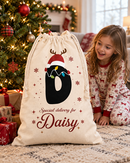 Personalized Christmas Santa Sack with Custom Name, Custom Holiday Gift Bag for Christmas Presents