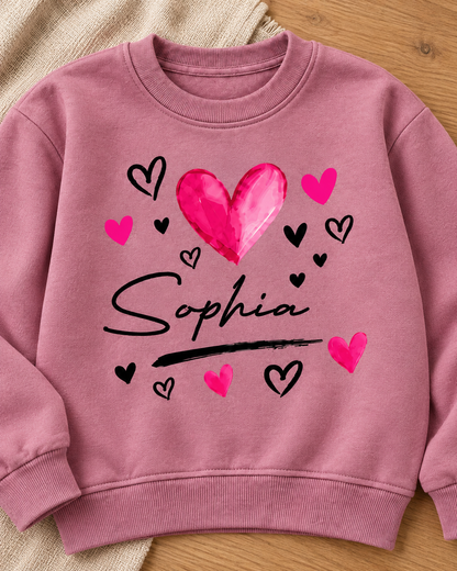 Custom Name Love Heart Sweatshirt – Personalized Kids Clothing for Everyday Wear