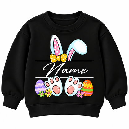 Personalized Name Easter Bunny Sweatshirt for Kids, Cute Rabbit Ears and Colorful Easter Eggs