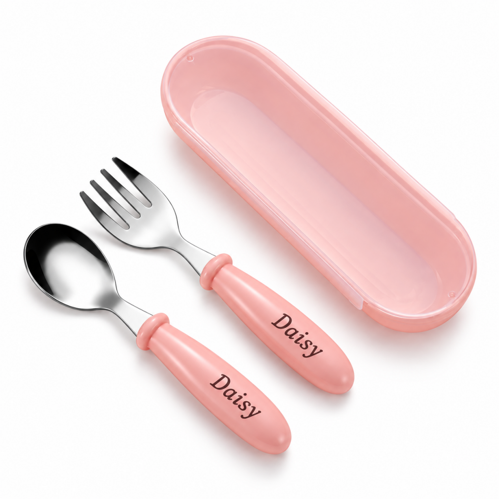 Custom Name Engraved Utensil Set – Personalized Stainless Steel Spoon and Fork