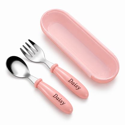 Custom Name Engraved Utensil Set – Personalized Stainless Steel Spoon and Fork
