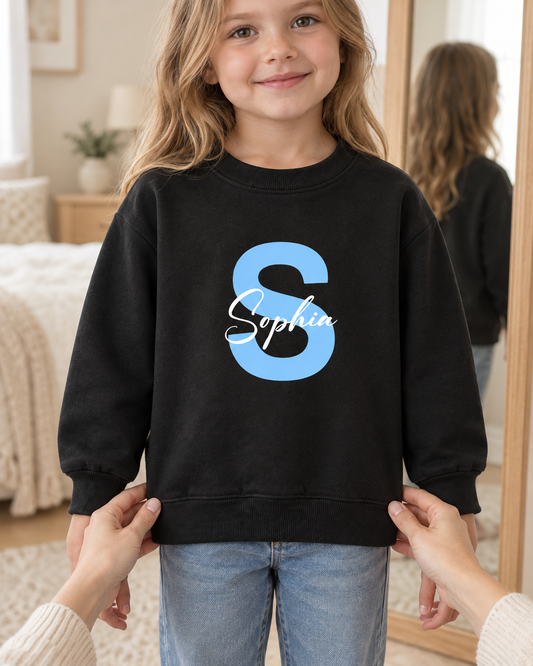 Personalized Initial & Name Sweatshirt for Kids – Custom Letter Pullover, Cute Gift for Girls and Boys