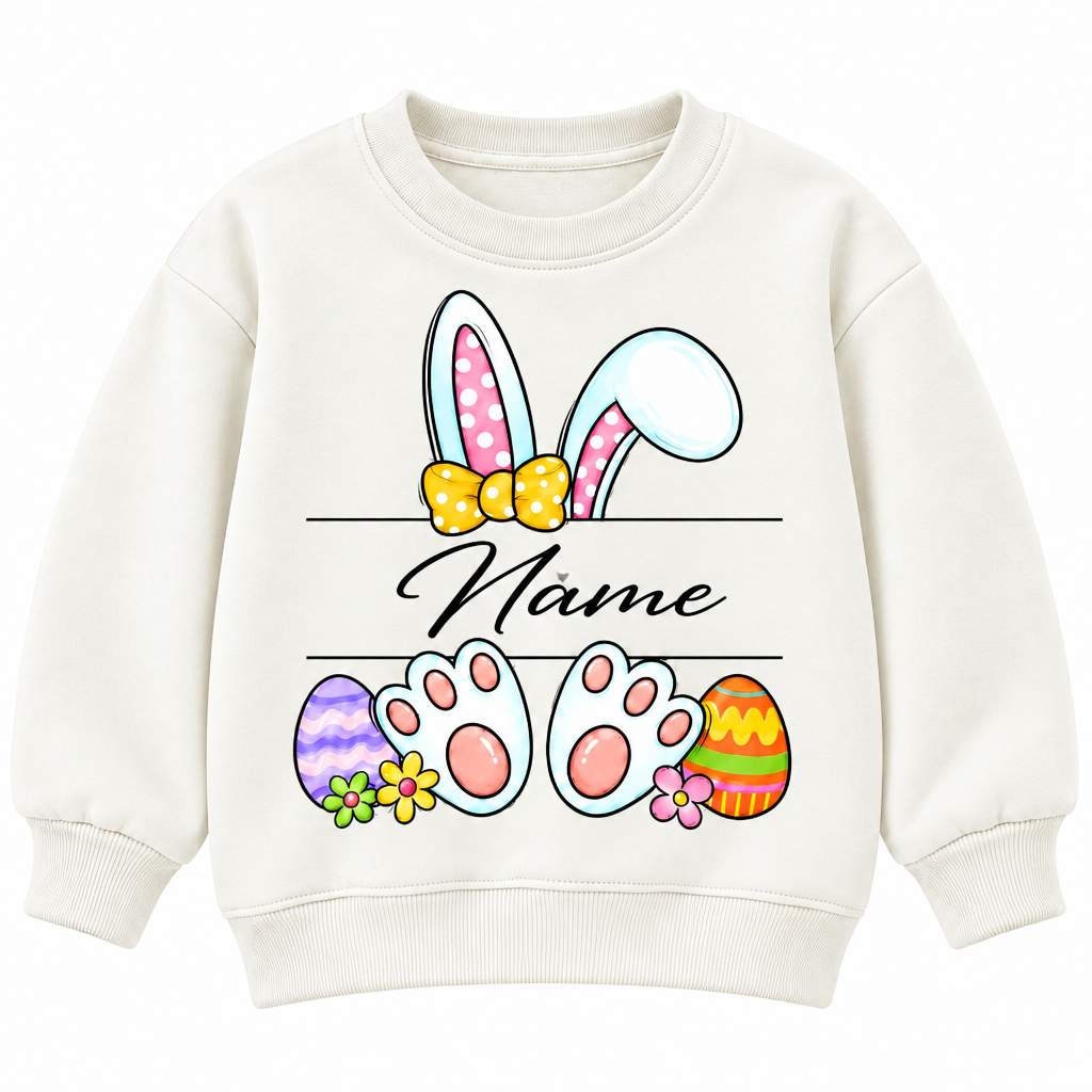 Personalized Name Easter Bunny Sweatshirt for Kids, Cute Rabbit Ears and Colorful Easter Eggs