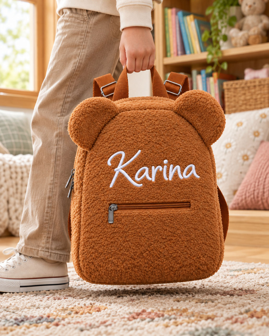 Personalized Teddy Bear Backpack with Custom Name – Cute Plush Backpack for Kids